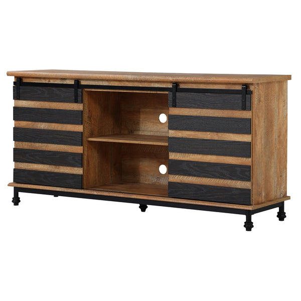 Black and Brown Sliding Barn Door Modern TV Stand