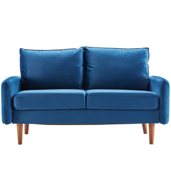 Royal Blue Velvet Modern Loveseat with Side Pockets