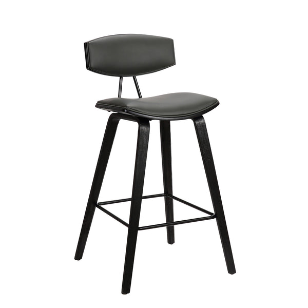 26” Gray Faux Leather Mid Century Modern Bar Stool