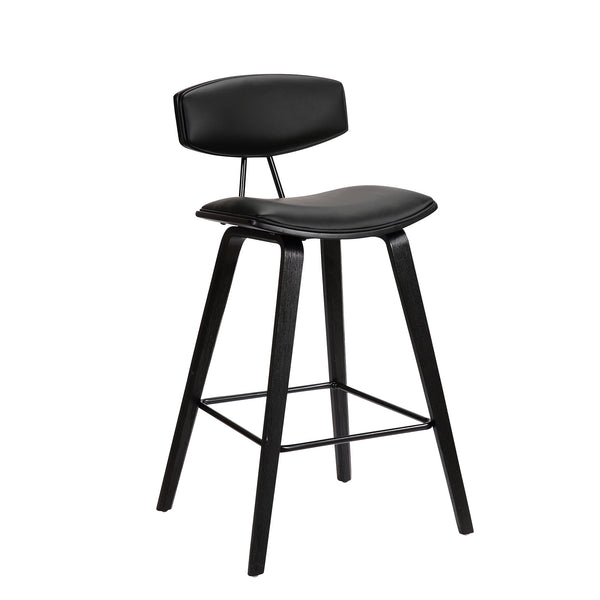 29” Black Faux Leather Mid Century Modern Bar Stool