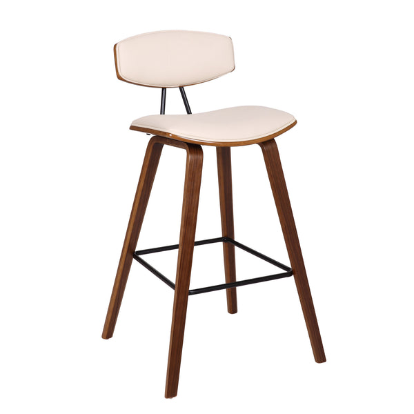 29” Cream Faux Leather Mid Century Modern Bar Stool