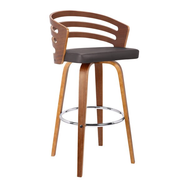 30” Brown Modern Faux Leather Swivel Bar Stool