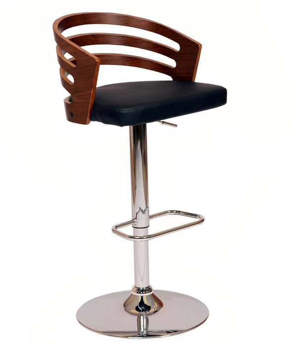 Black Faux Leather Walnut and Chrome Adjustable Swivel Bar Stool