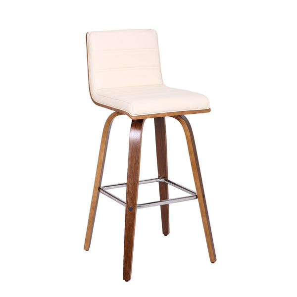 30” Cream Faux Leather Wooden Swivel Bar Stool