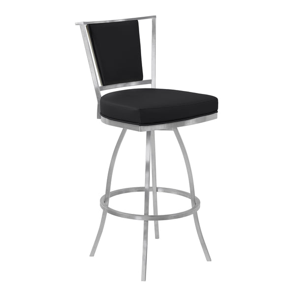 30" Sleek Black Faux Leather Brushed Stainless Steel Bar Stool