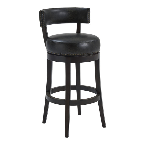 30" Brown Onyx Faux Leather Swivel Espresso Wood Bar Stool